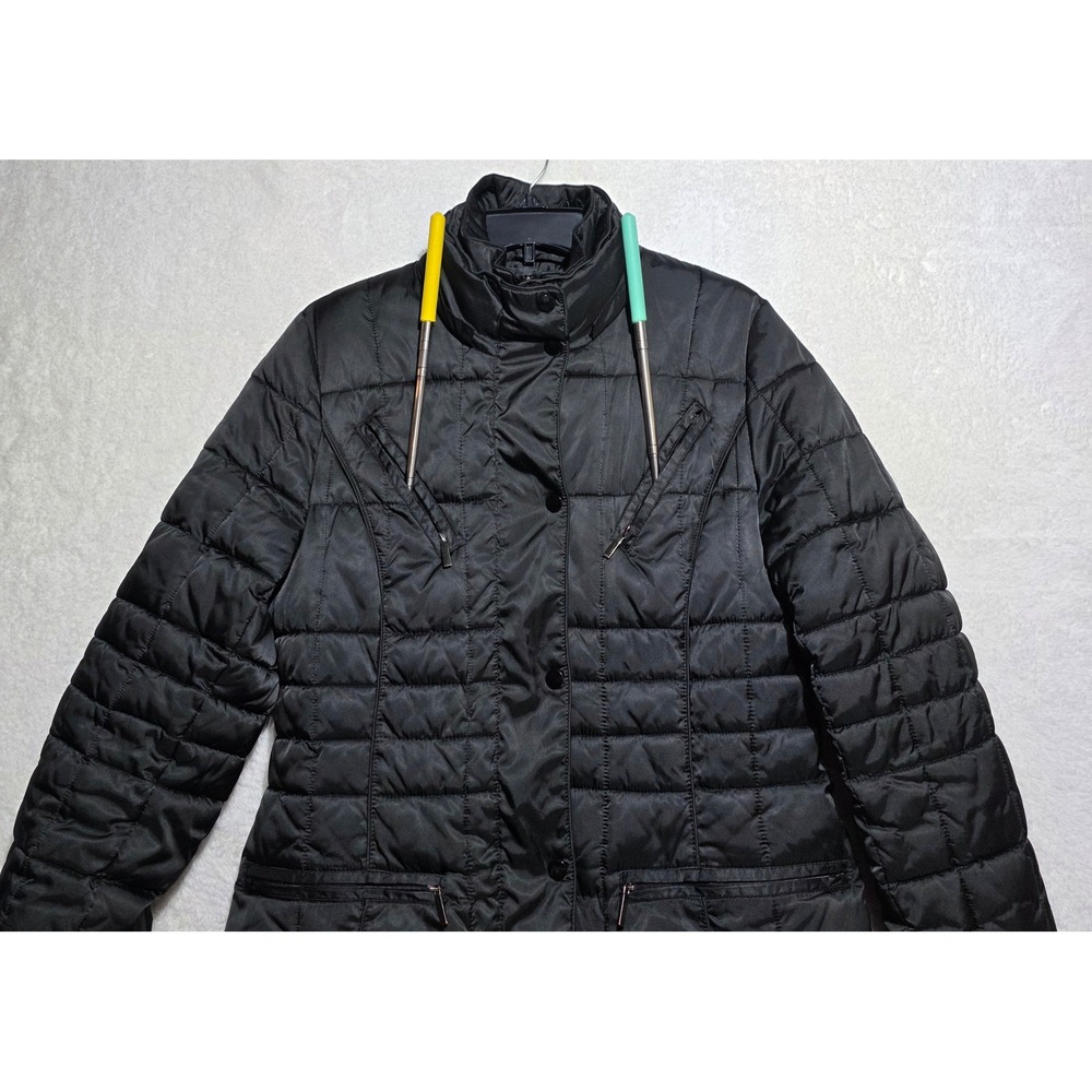 Apt 9 Women's Black Quilted Puffer Coat Longline Snap Button Mock Neck Jacket M - Picture 4 of 15